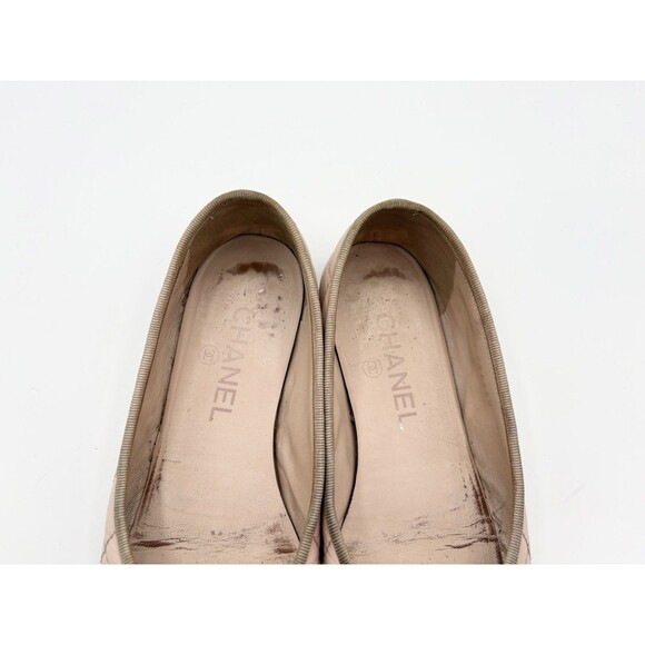 Chanel Ballet Flats Pink Quilted Leather w/ CC Logo Toe & Ribbon Sz EU 35.5 5.5 - Picture 7 of 15